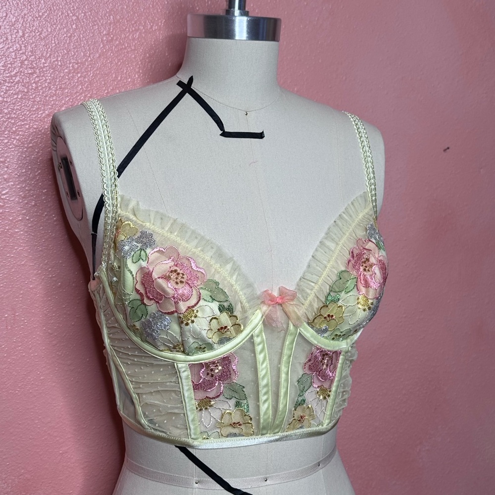 For Love And Lemons Yellow Floral Lace Bralette Bustier